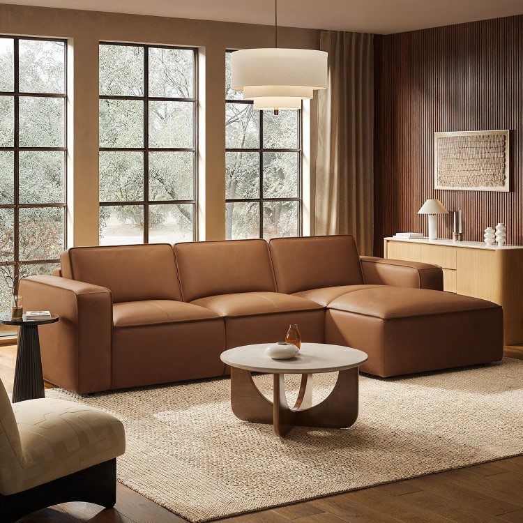 Brown Real Leather Right Hand 4 Seater Chaise Corner Sofa - Samuel