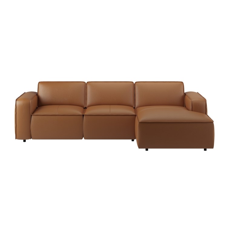 Brown Real Leather Right Hand 4 Seater Chaise Corner Sofa - Samuel