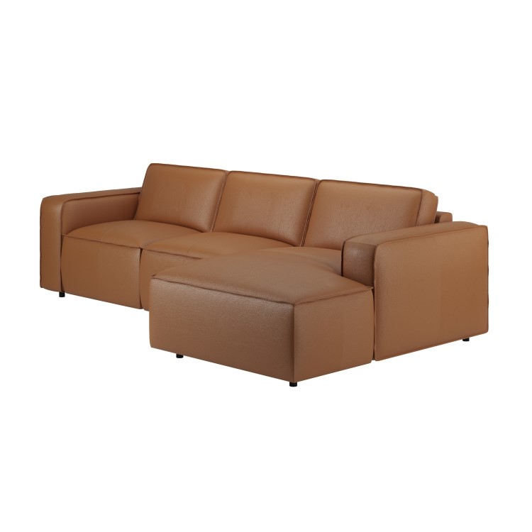 Brown Real Leather Right Hand 4 Seater Chaise Corner Sofa - Samuel