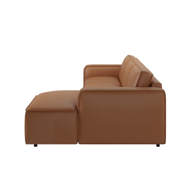 Brown Real Leather Right Hand 4 Seater Chaise Corner Sofa - Samuel