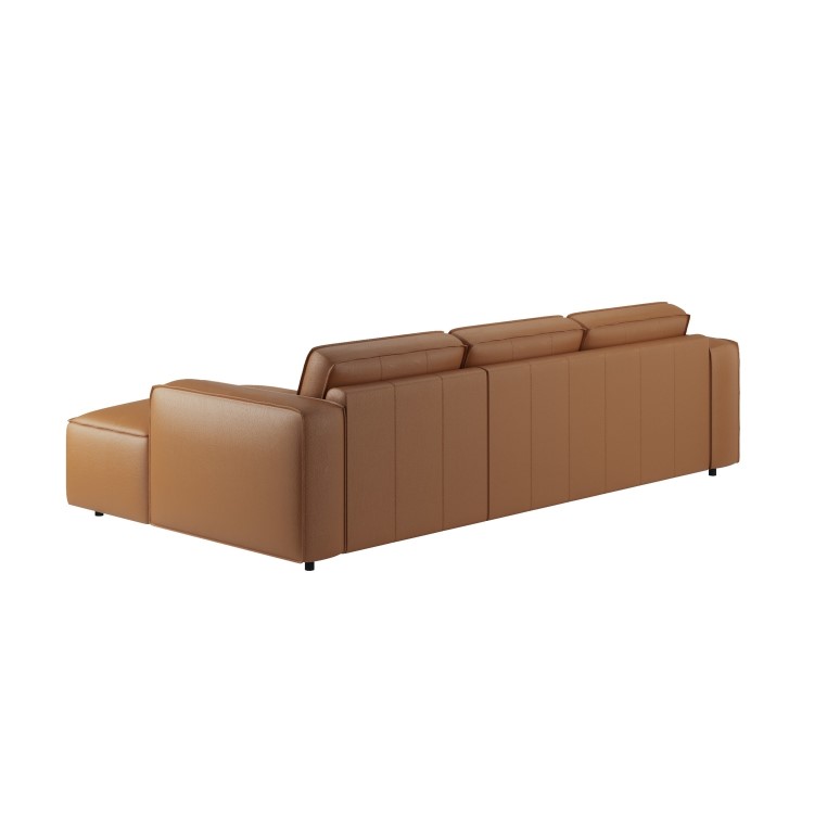Brown Real Leather Right Hand 4 Seater Chaise Corner Sofa - Samuel