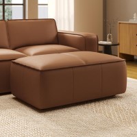 Brown Real Leather Footstool - Samuel