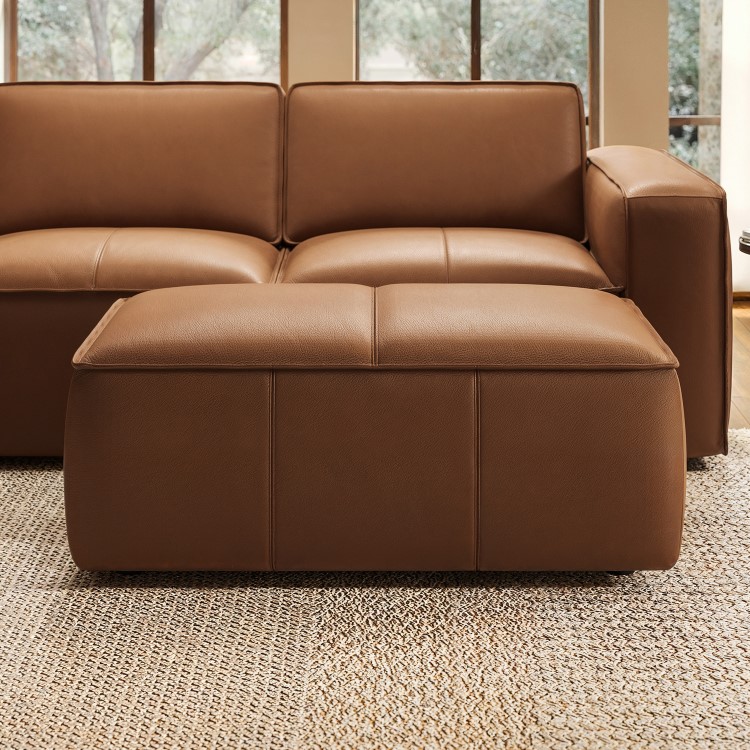 Brown Real Leather Footstool - Samuel