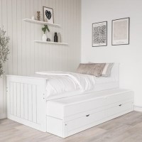 Single White Wooden Guest Bed with Storage and Trundle - Sander Single White Wooden Guest Bed with Storage and Trundle - Sander