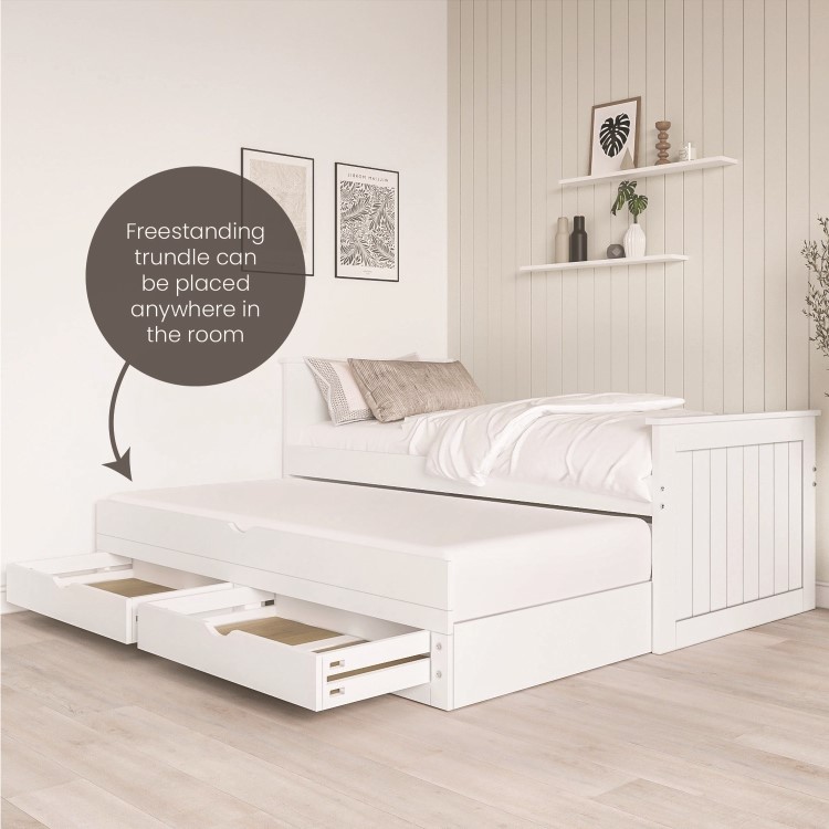 Single White Wooden Guest Bed with Storage and Trundle - Sander