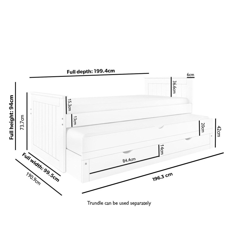 Single White Wooden Guest Bed with Storage and Trundle - Sander