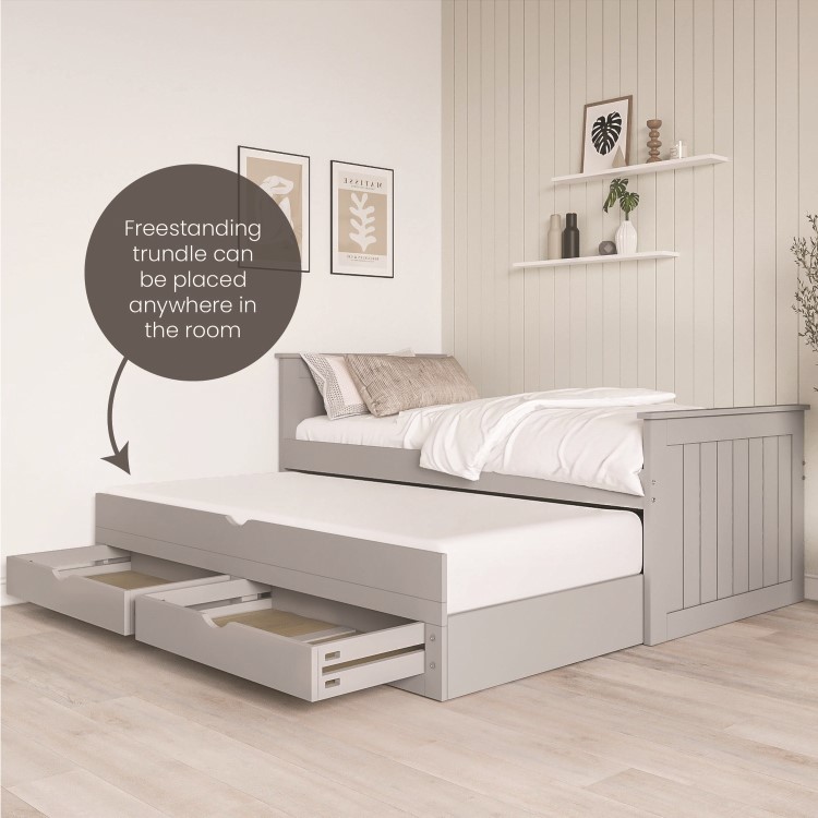 Single Grey Wooden Guest Bed with Storage and Trundle - Sander