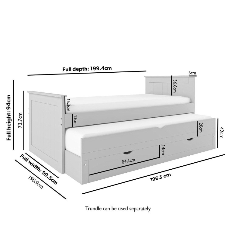 Single Grey Wooden Guest Bed with Storage and Trundle - Sander