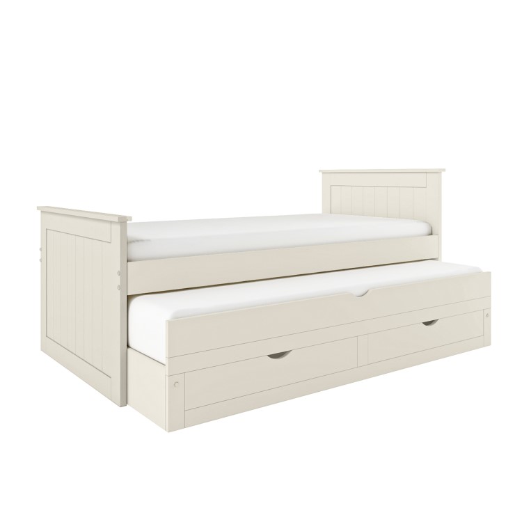 Single Cream Wooden Guest Bed with Storage and Trundle - Sander