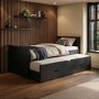 Single Black Wooden Guest Bed with Storage and Trundle - Sander