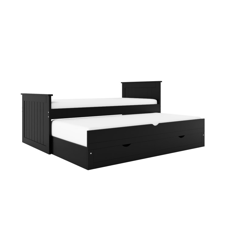 Single Black Wooden Guest Bed with Storage and Trundle - Sander