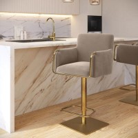 Mink Velvet Adjustable Swivel Bar Stool with Gold Base - Sonny Mink Velvet Adjustable Swivel Bar Stool with Gold Base - Sonny