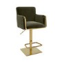 Set of 4 Olive Green Velvet Adjustable Swivel Bar Stools with Gold Base - Sonny