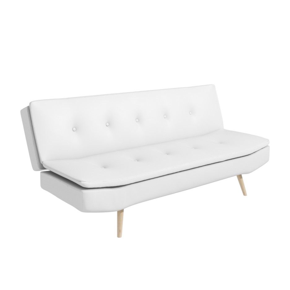 Barker White Faux Leather Sleeper Sofa Bed Click Clack Style