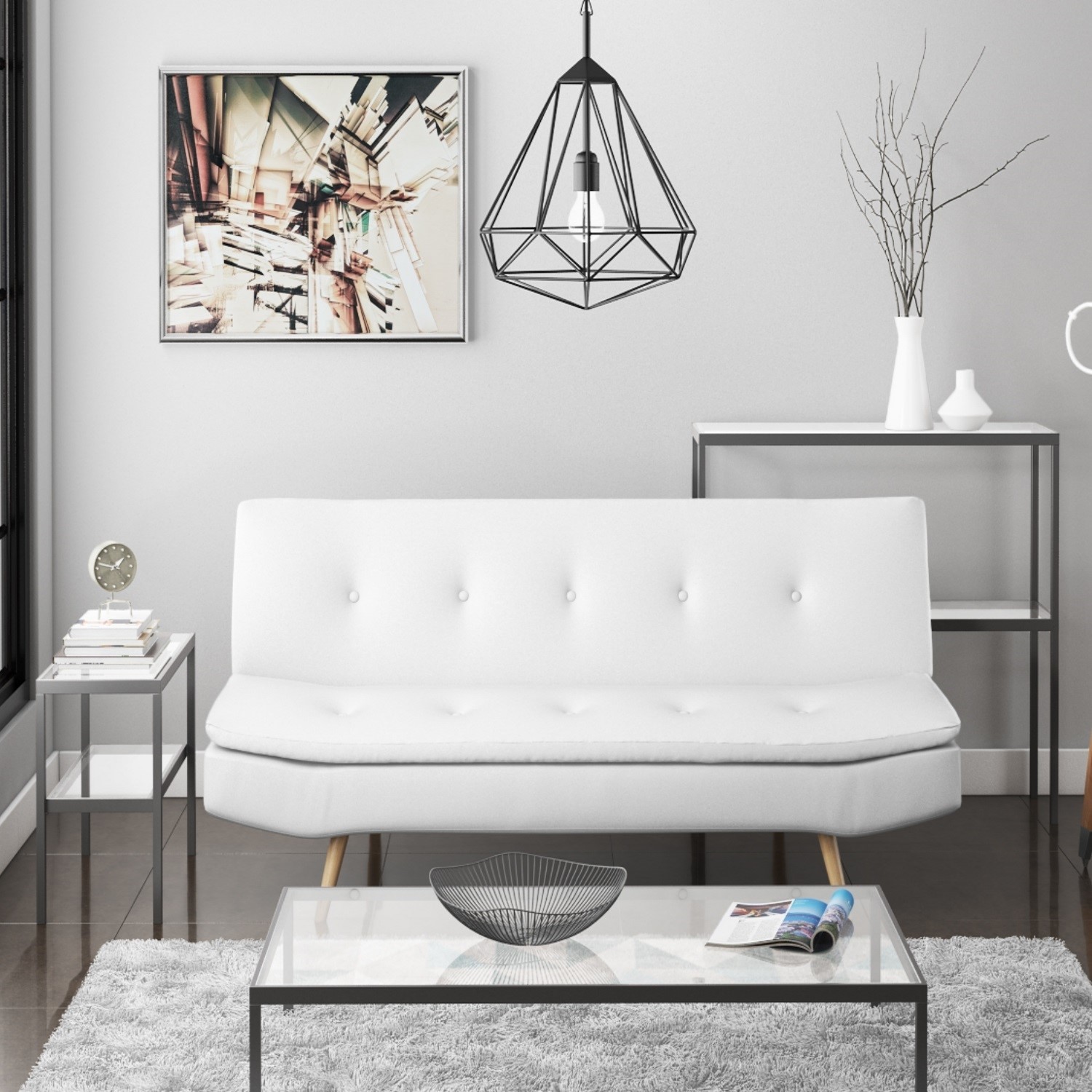 Modern sofa bed sleeper faux leather convertible sofa set couch bed sleeper clearance chaise lounge furniture vanilla white