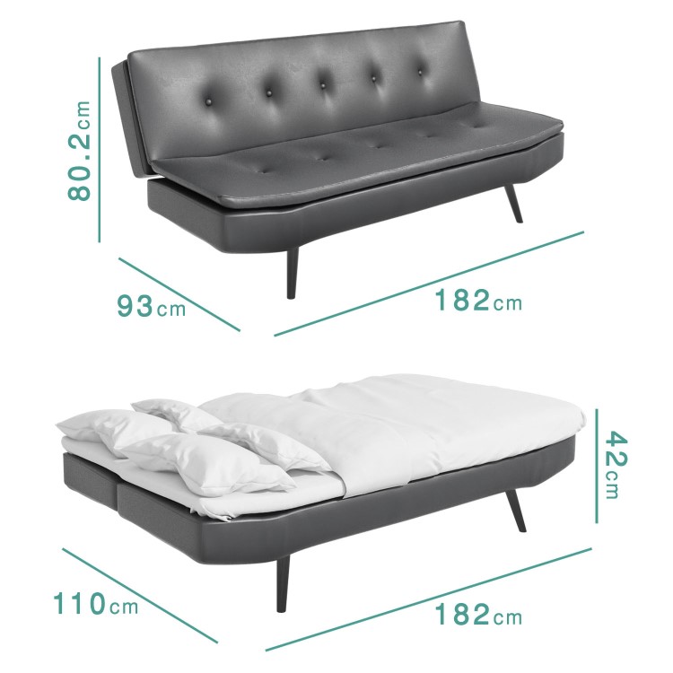 Barker Grey Faux Leather 3 Seater Sofa Bed - Sleeps 2