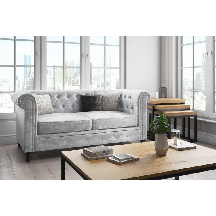 Orleans Silver Crushed Velvet Sofa - 2 Seater Chesterfield