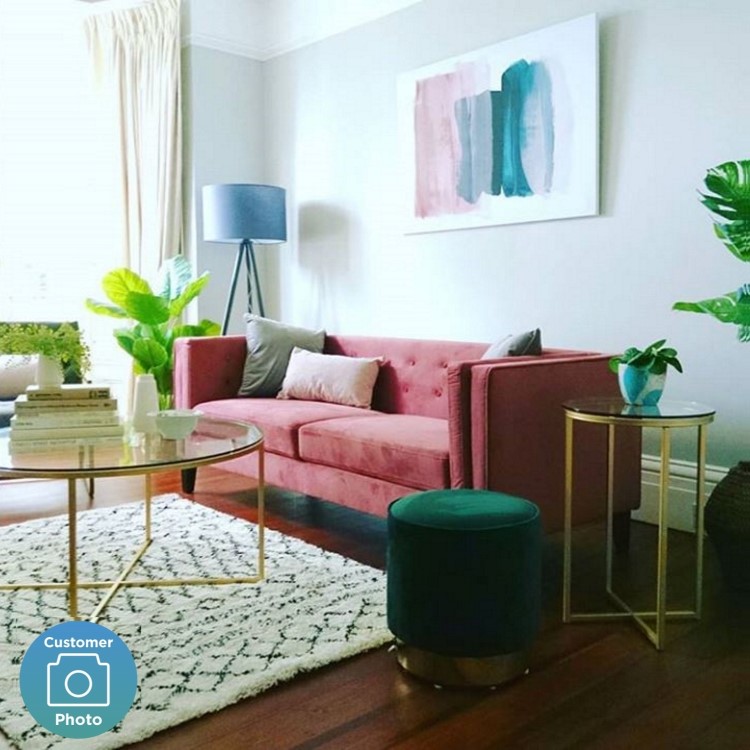 Velvet Button Sofa in Blush Pink - Bailey