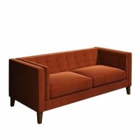 Orange Velvet Buttoned Back 3 Seater Sofa - Bailey