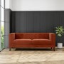 Orange Velvet Buttoned Back 3 Seater Sofa - Bailey