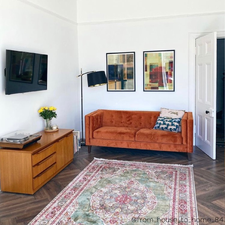 Orange Velvet Buttoned Back 3 Seater Sofa - Bailey