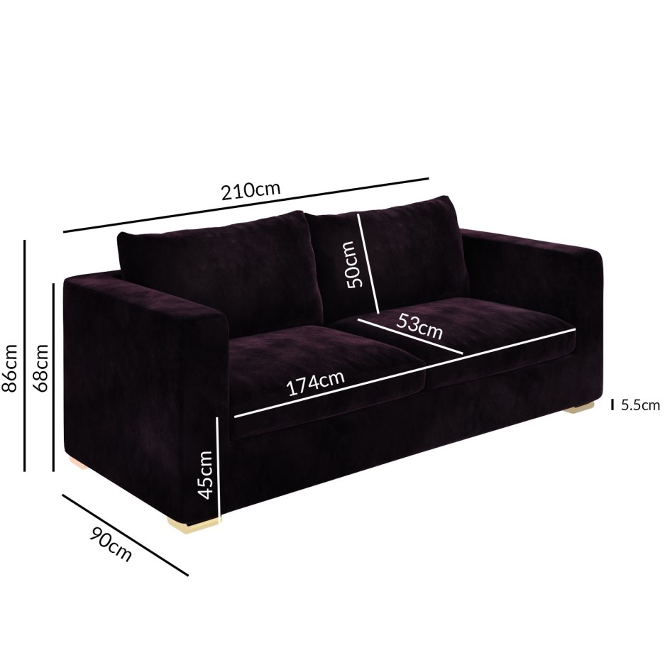 3 Seater Velvet Sofa in Dark Purple Aubergine - Clara - BuyItDirect.ie