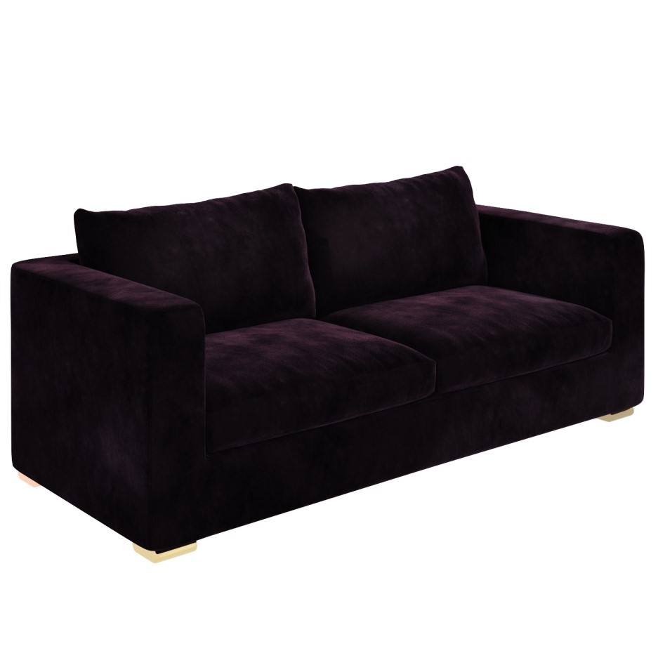 3 Seater Velvet Sofa in Dark Purple Aubergine - Clara - BuyItDirect.ie