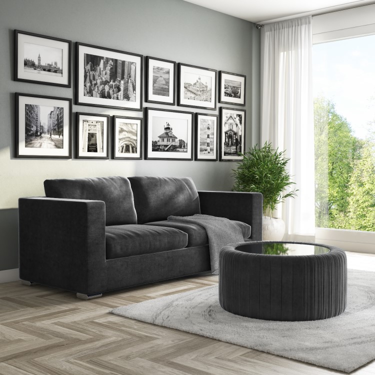 Clara 3 Seater Sofa in Dark Grey Velvet