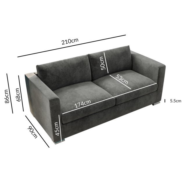 Clara 3 Seater Sofa in Dark Grey Velvet