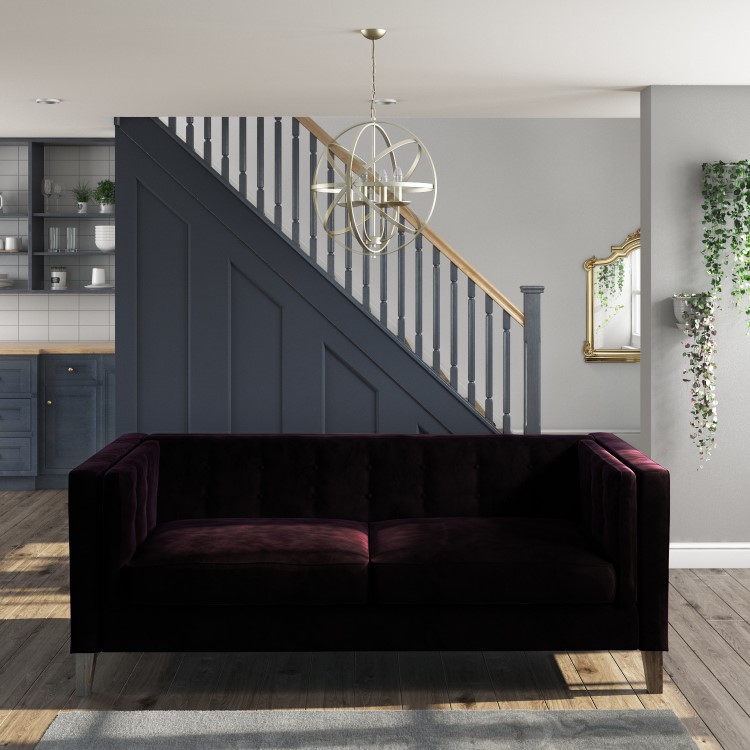 Bailey Velvet 3 Seater Sofa in Dark Aubergine