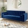 Mid Century Quilted Navy Blue Velvet 3 Seater Sofa - Elba