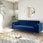 Mid Century Quilted Navy Blue Velvet 3 Seater Sofa - Elba