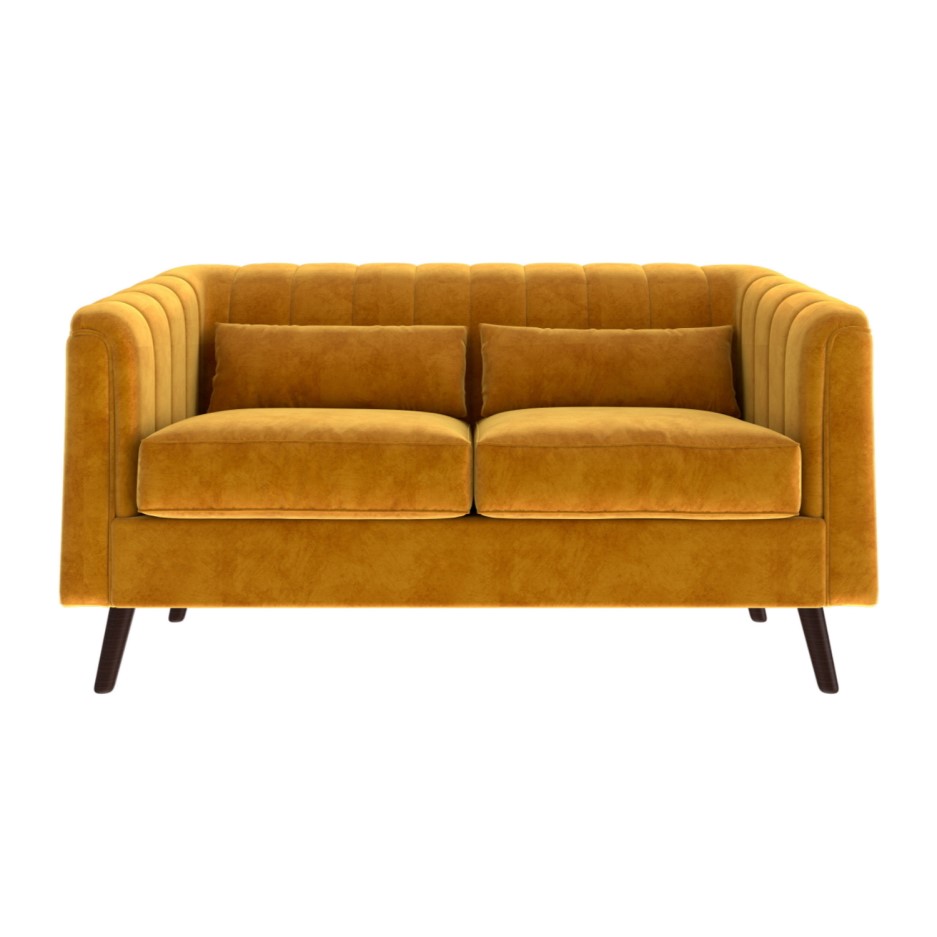 Lotti Mustard Yellow Velvet 2 Seater Sofa with Removable Cushions Mid