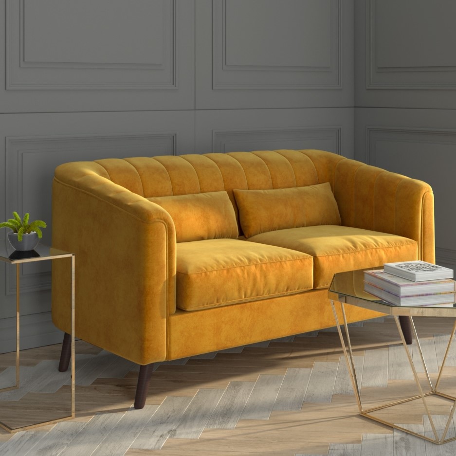 Lotti Mustard Yellow Velvet 2 Seater Sofa with Removable