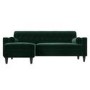 Green Velvet Left Hand 3 Seater Small Corner Sofa - Idris