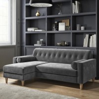 Grey Velvet Left Hand 3 Seater Small L Shaped Sofa - Idris