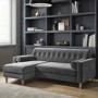 Grey Velvet Left Hand 3 Seater Small L Shaped Sofa - Idris