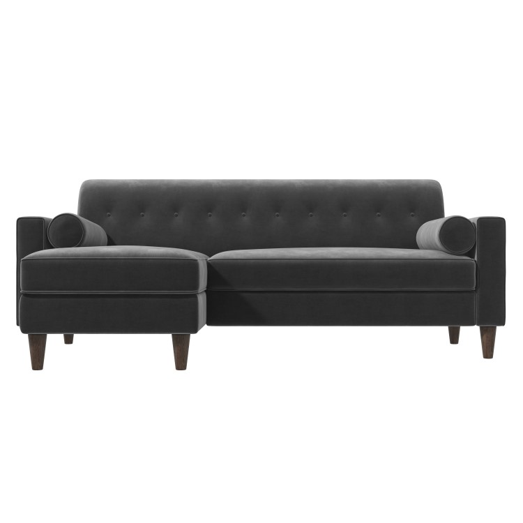 Grey Velvet Left Hand 3 Seater Small L Shaped Sofa - Idris