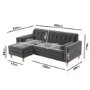 Grey Velvet Left Hand 3 Seater Small L Shaped Sofa - Idris