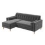 Grey Velvet Left Hand 3 Seater Small L Shaped Sofa - Idris