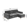Grey Velvet Right Hand 3 Seater Small L Shaped Sofa - Idris