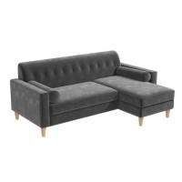 Grey Velvet Right Hand 3 Seater Small L Shaped Sofa - Idris