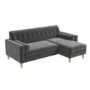 Grey Velvet Right Hand 3 Seater Small L Shaped Sofa - Idris