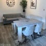 Grey Velvet Right Hand 3 Seater Small L Shaped Sofa - Idris