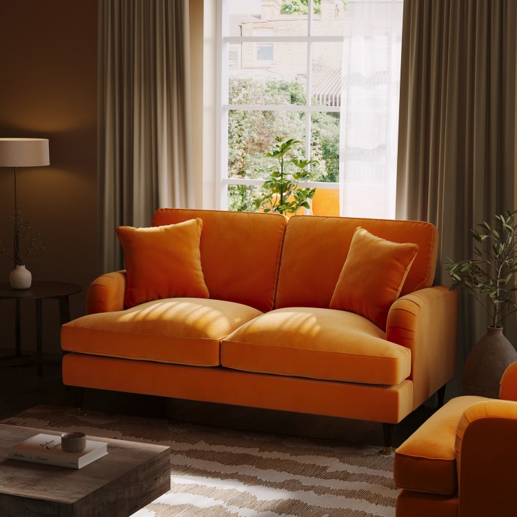 Orange Velvet 2 Seater Sofa - Payton