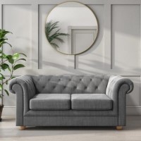 Dark Grey Linen Chesterfield Sofa - 2 Seater - Bronte