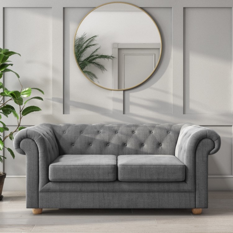Dark Grey Linen Chesterfield Sofa - 2 Seater - Bronte