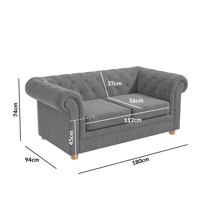 Dark Grey Linen Chesterfield Sofa - 2 Seater - Bronte