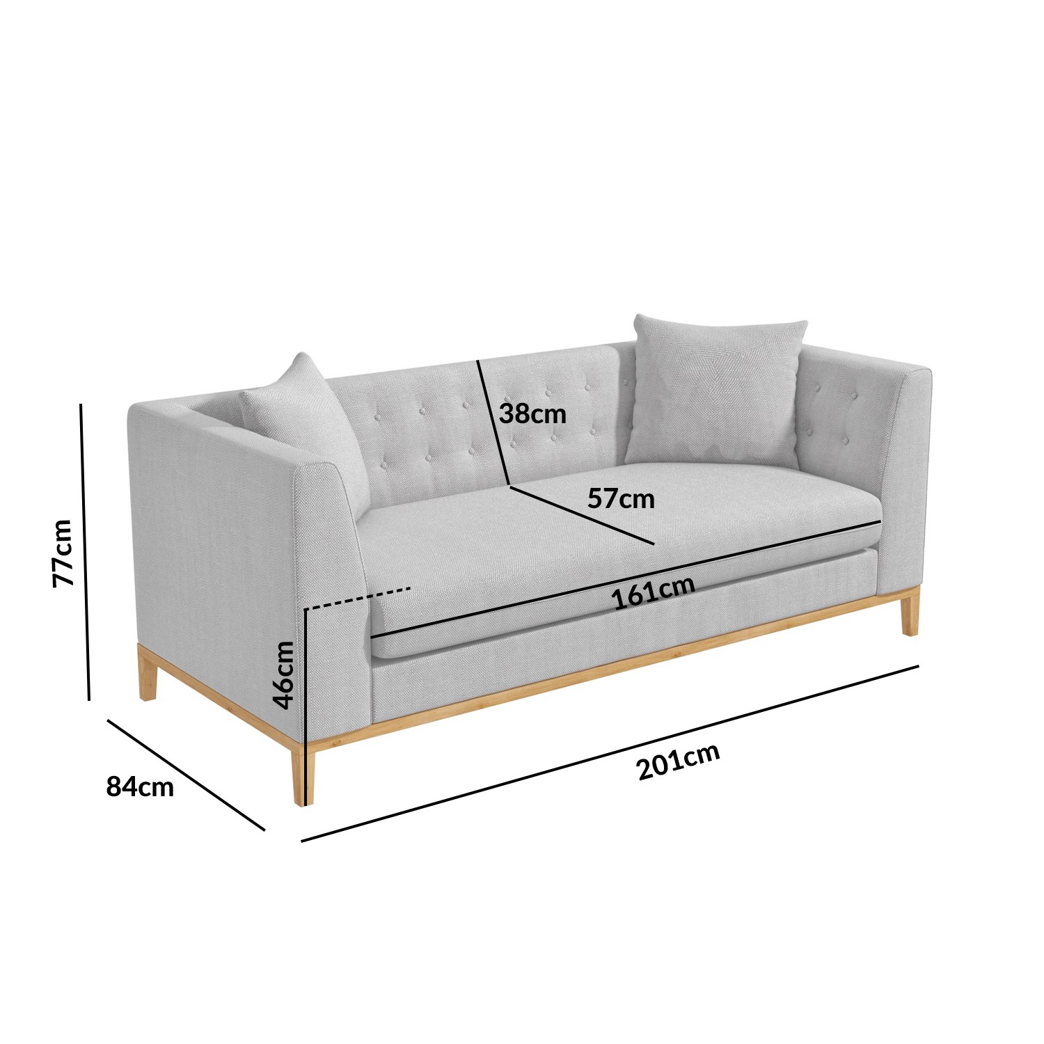 Erin Light Grey Fabric 3 Seater Sofa, How Long Is A 3 Seater Sofa In Meters