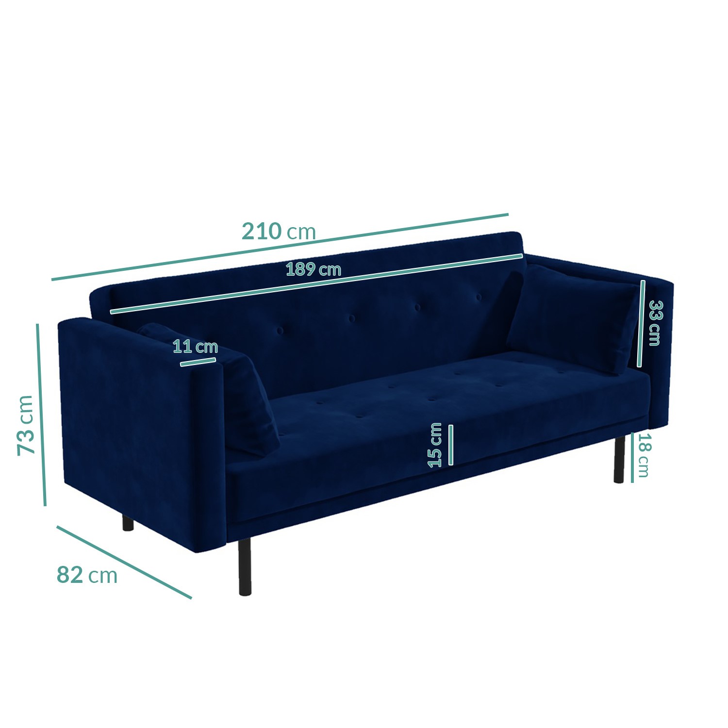Velvet Sofa Bed in Navy Blue with Buttons Seats 3 Rory BuyItDirect.ie